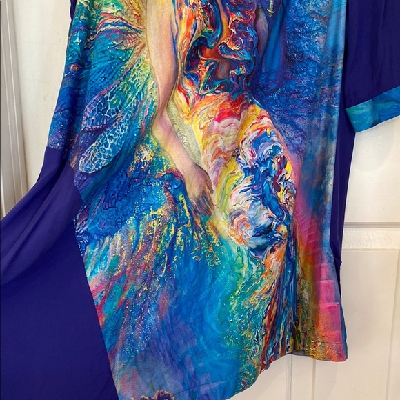 Handmade Asymmetrical Fairy Print Graphic Tunic  3/4 Sleeves Whimsical Festival - Picture 6 of 8